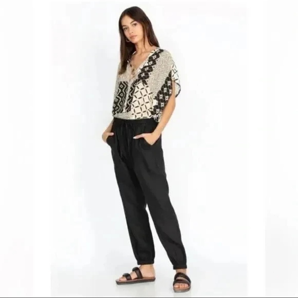 Pete‎ & Greta By Johnny Was Linen Pull On Joggers In Black Women's Size S
